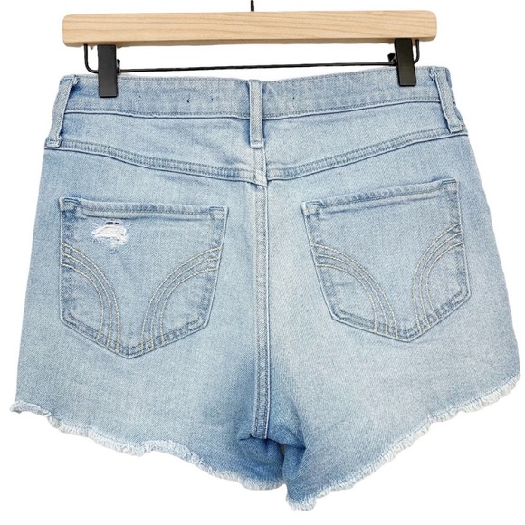 Hollister Jean High Rise Midi Shorts Size 28 Light Wash Distressed Stretch Denim - Picture 2 of 10